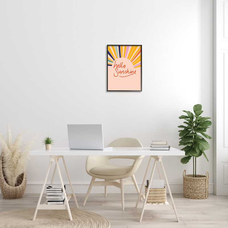 Hello Sunshine - art textuel sur toile, H 20 po x l 16 po, Giclée encadrée noir minuit