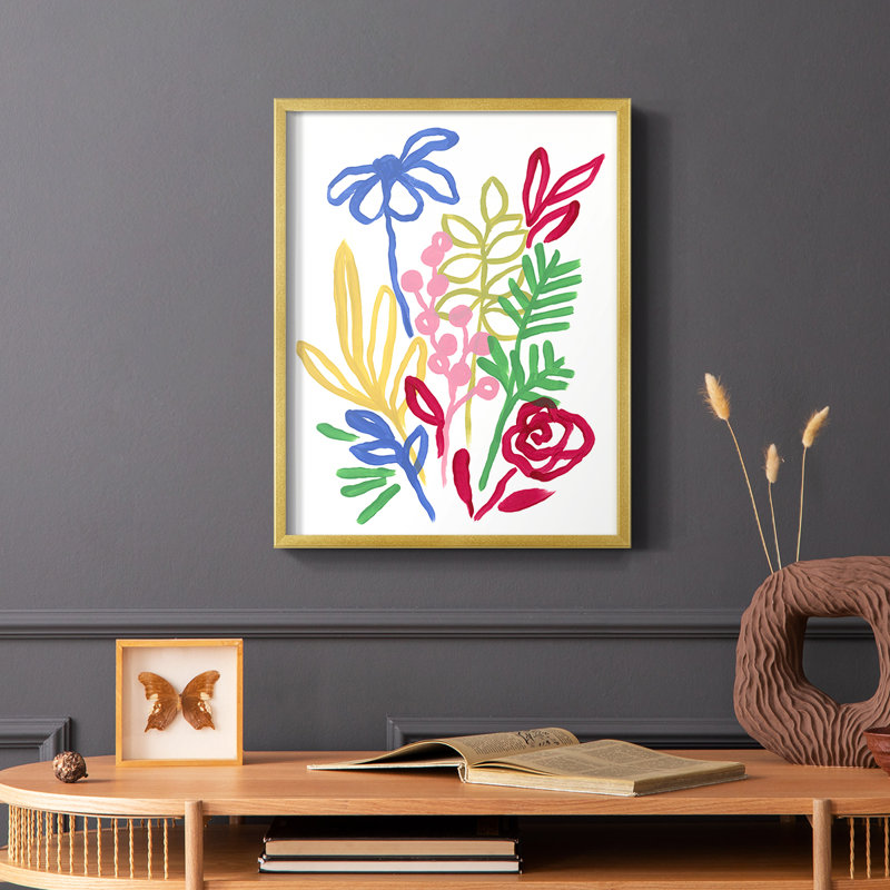 «Bold Brushstroke Blooms I», reproduction encadrée - bois massif, Or, H 14 po x l 11 po