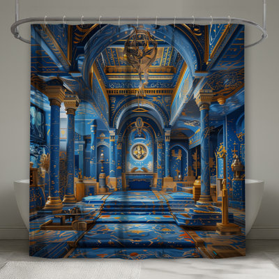 Blue Gold Ornate Interior Shower Curtains Extra Long