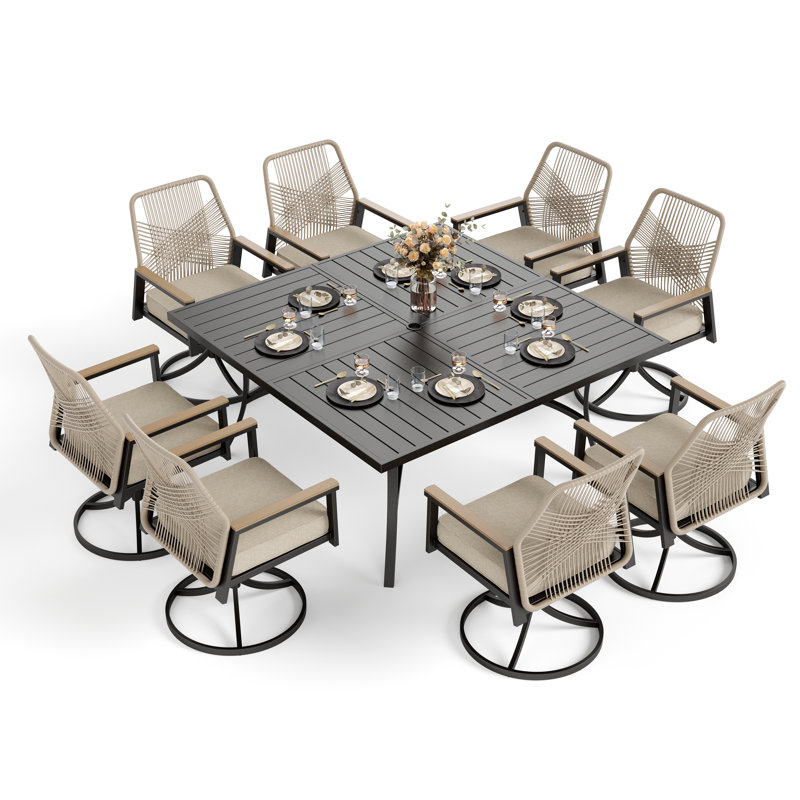 Kerrie 8 - Person Outdoor Patio Dining Set With Cushion, Black