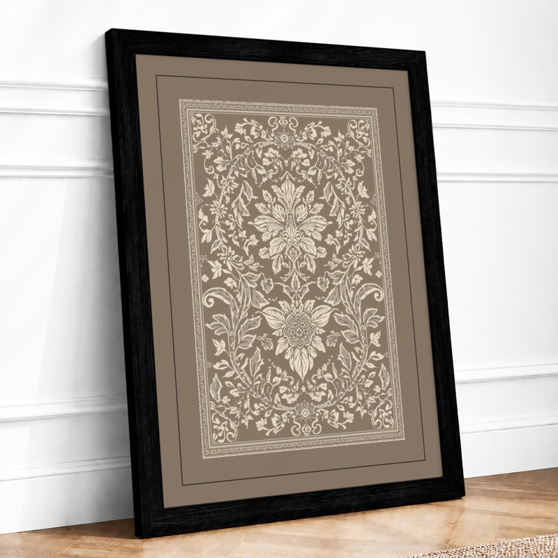 Ornamental Damask Botanical - Framed Print, A2 - 59.4 x 42.0 cm, Black
