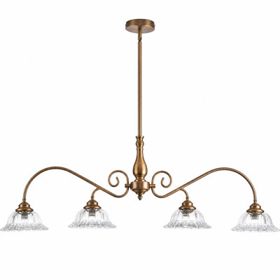 4‑Light Antique Brass Chandelier, Clear Glass Adjustable‑Rod Pendant Light