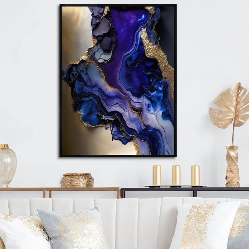 Géode abstraite, or et marbre mauve, reproduction sur toile, L 16 po x H 32 po, Toile avec cadre flottant noir