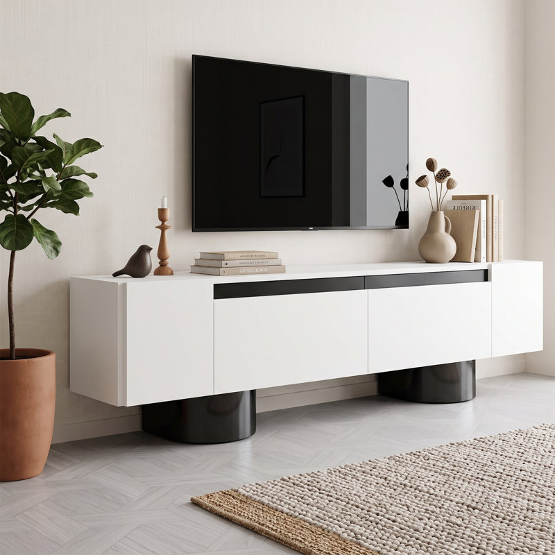 Meuble TV Allistair de style industriel moderne de 70,9 po pour téléviseurs jusqu'à 78 po avec bande réfléchissante