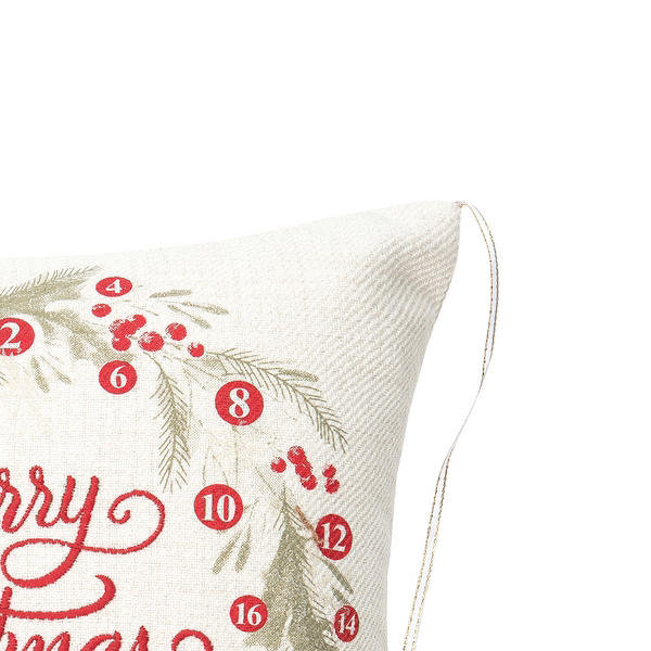 Red Cotton Canvas Christmas Wreath Throw Pillow 13.5"