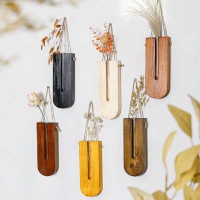 6-pack Wooden Wall Planters Hanging Propagation Vases