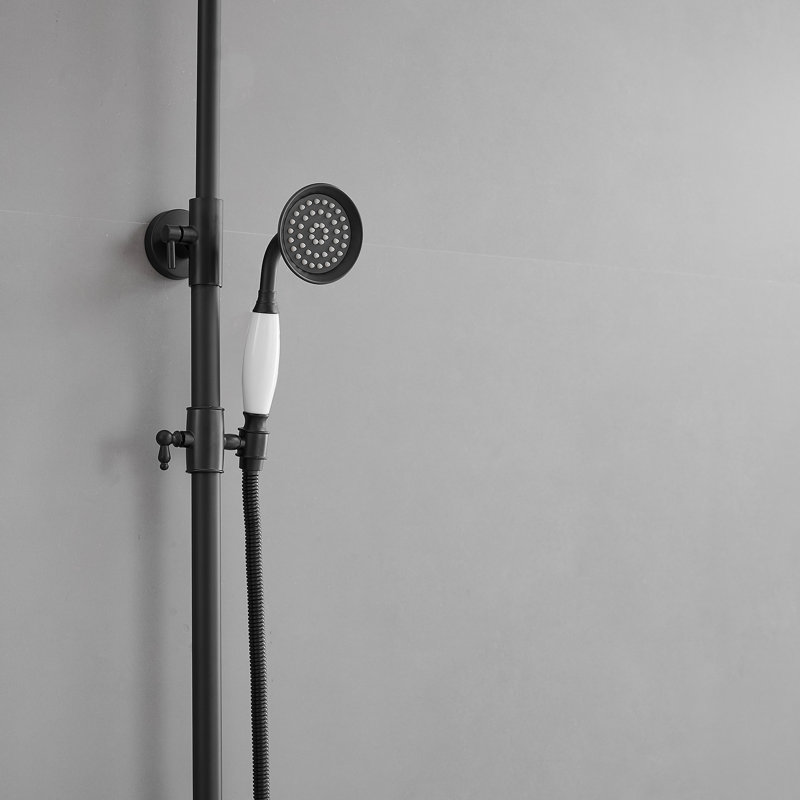 Ensemble de douche de bar mural à 2 jets avec douchette à deux poignées en croix, Noir mat