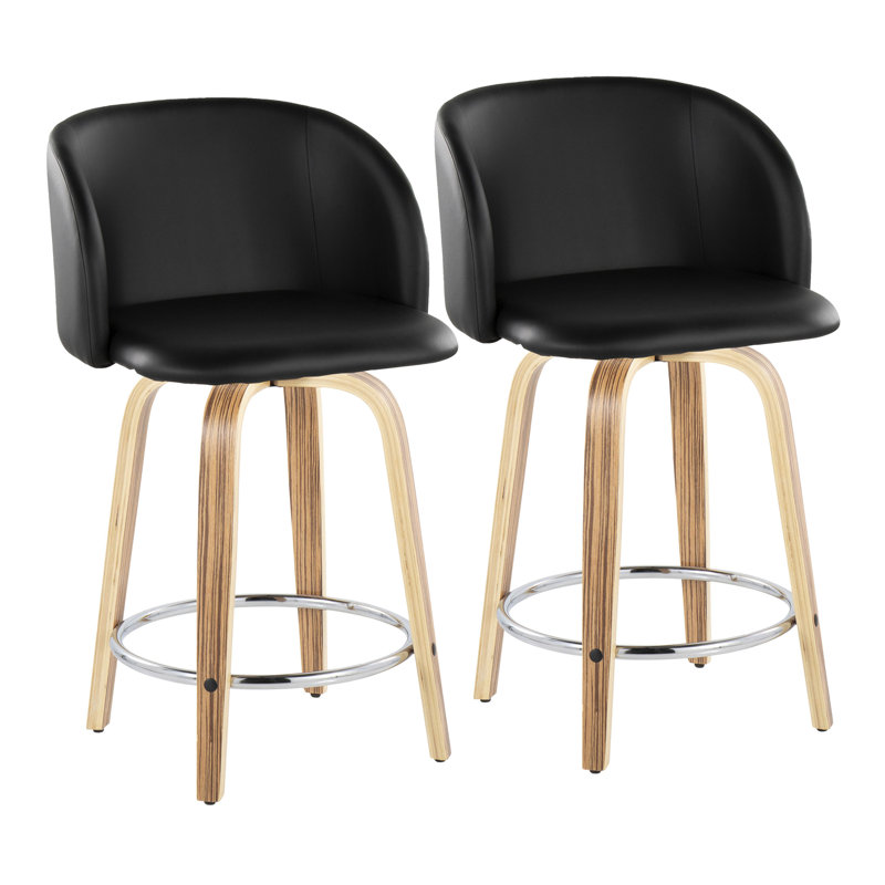 Terrance Fixed-Height Bar & Counter Stools With Bent Wood Legs & Round Footrest, Counter Stool (24” Seat Height)”