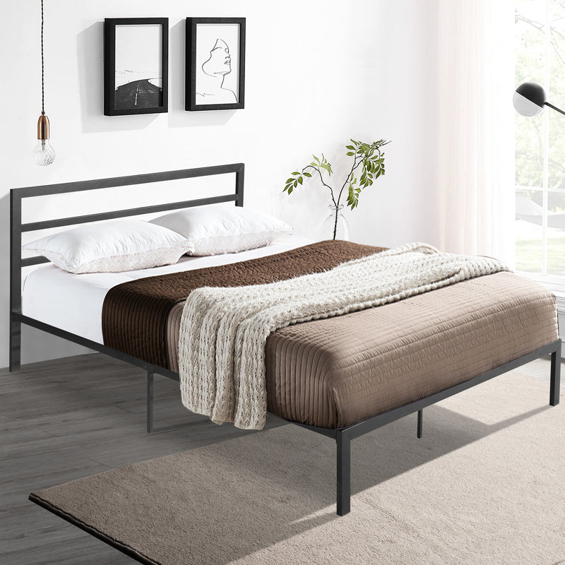 Charcoal Grey Queen Metal Bed - Construction, Quiet Nights, Easy Assembly Process, Under Storage Feature, No Box Spring Needed, Works With All Mattress Sizes, 600 Lbs Weight Limit Size Frame In