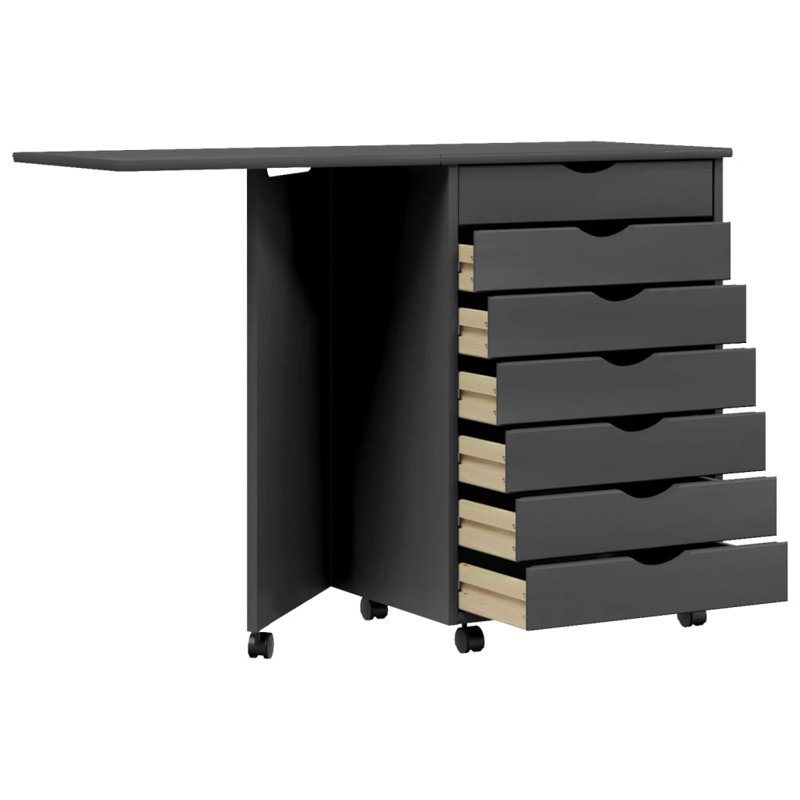 Jennavecia vidaXL MOSS 7-Drawer Chest with Desk & Wheels, Solid Pinewood, 41.5"x15.4"x29.3", Gray