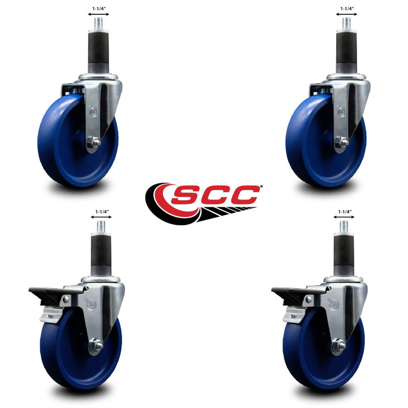Ensemble de roulettes extensibles en poly massif pivotant de 1 1/4 po à 2 freins SCC