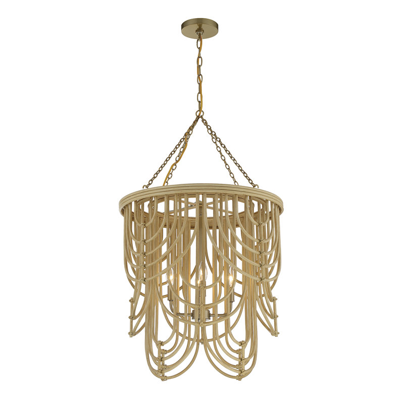 Bremen 4-Light Pendant in Warm Brass and Natural Rattan