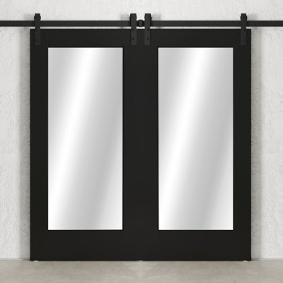 Porte de grange en miroir avec ensemble de quincaillerie d’installation