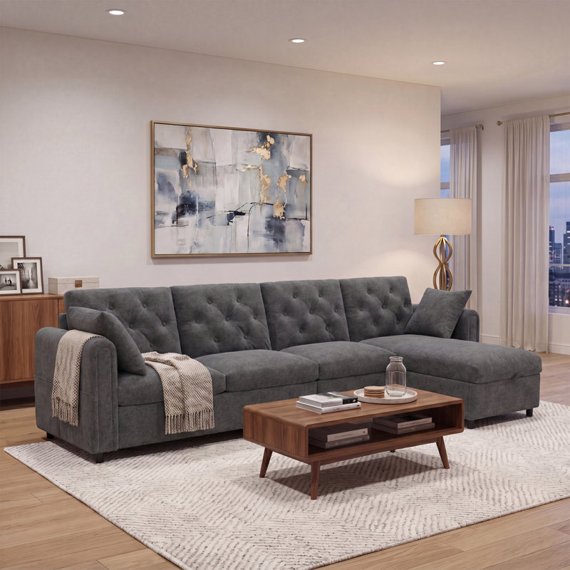 4 Seater Velvet Sofa, Grey