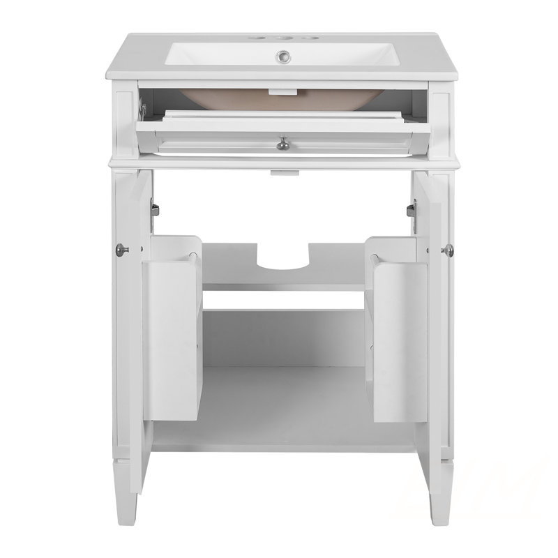 Meuble-lavabo 24 po avec 2 portes, tiroir coulissant et lavabo, portes à fermeture en douceur avec rangement pour un rangement efficace, meubles-lavabos