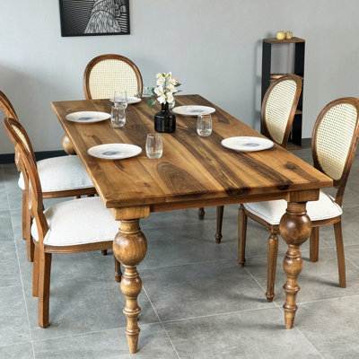 Table de salle à manger rustique en noyer massif, l 72 po x P 34 po x H 29,5 po, avec pieds tournés