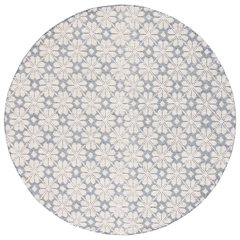 Sharene Floral Handwoven Wool Blue/Ivory Area Rug, Round 6'