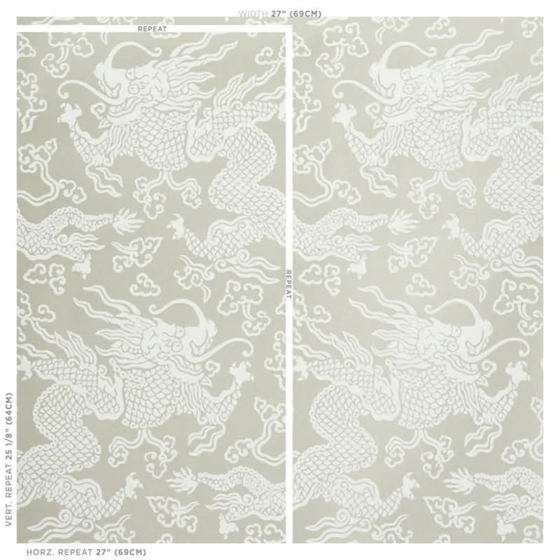 Ruan Dragon Damask Wallpaper, Warm Silver