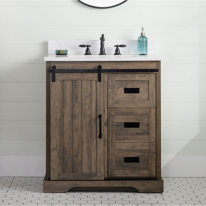 Cayden 30'' Single Bathroom Vanity with Top, Carrara White, Canella Brown