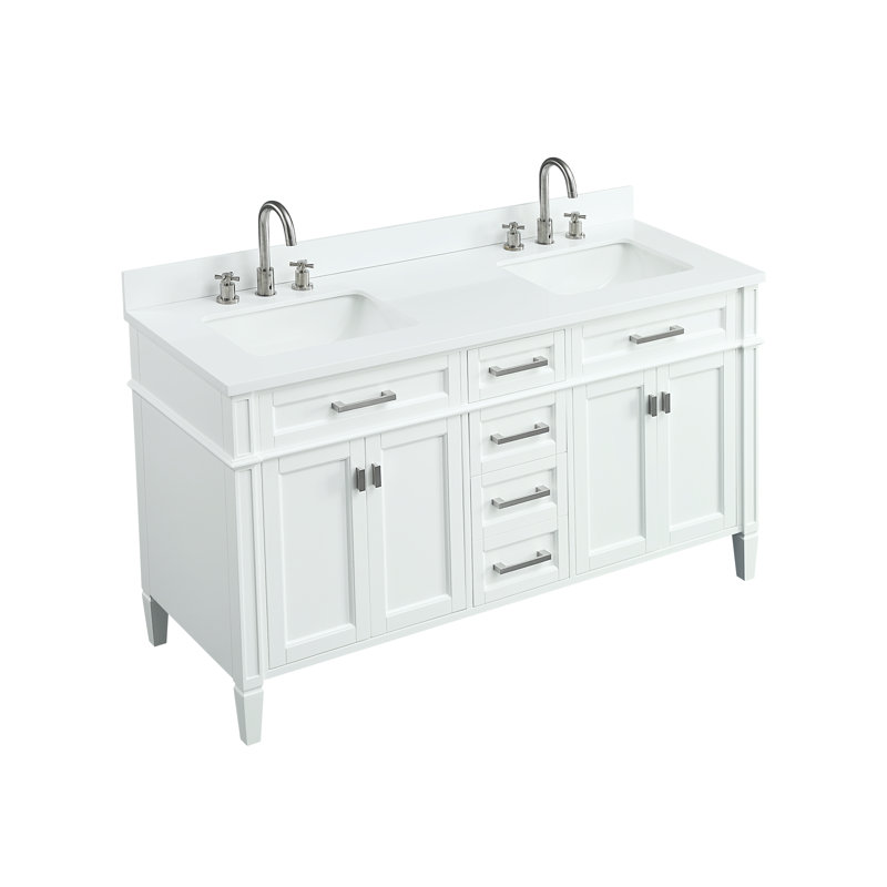 Debraca 60'' Double Bathroom Vanity with White Quartz Top, White
