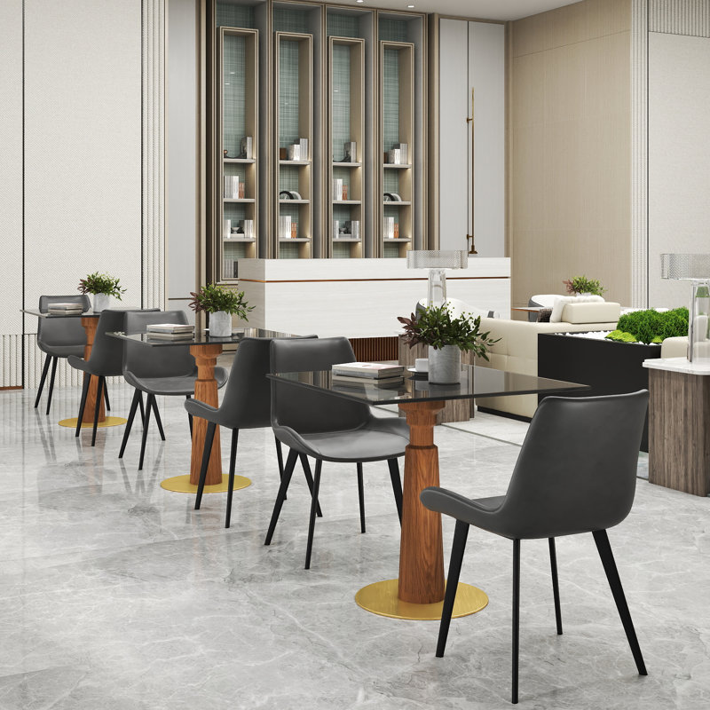 Ensemble de 3 tables de conférence carrées modernes en verre avec 2 chaises en cuir, Gris