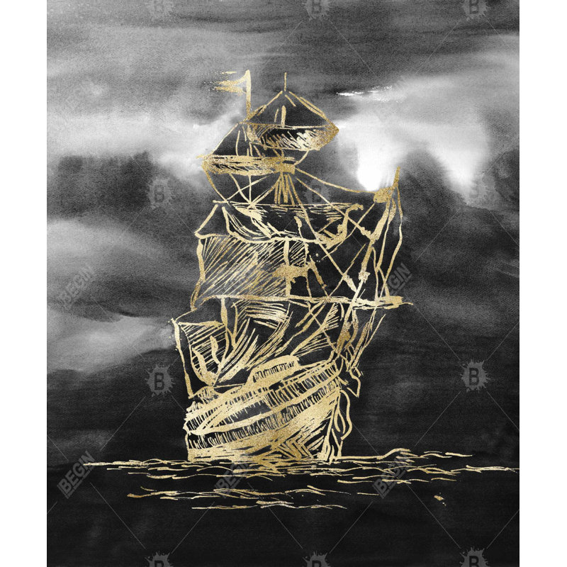 Voile sur un petit bateau, illustration or - toile de bureau côtier