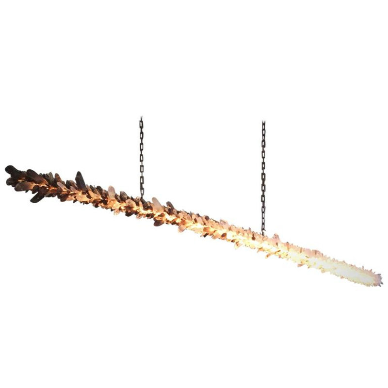 Lustre en forme de ligne de feu, 64 po de longueur x 6 po de largeur, Pierre naturelle noire, Noir / fer noir