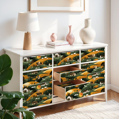 Papier peint auto-adhésif à peler et à coller pour animaux de ferme de campagne, blé, granges, auto-adhésif et amovible 17,7 po x 118 po (45 x 300 cm)