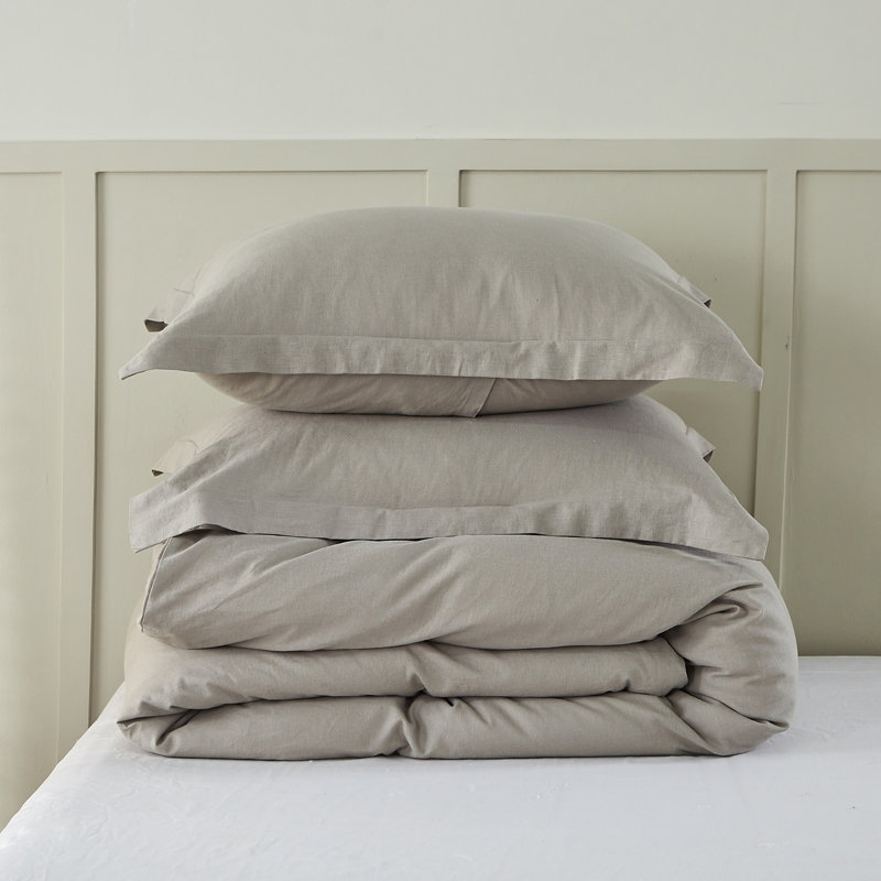 Linen Duvet Cover Set, King Duvet Cover + 2 King Pillowcases, Gray
