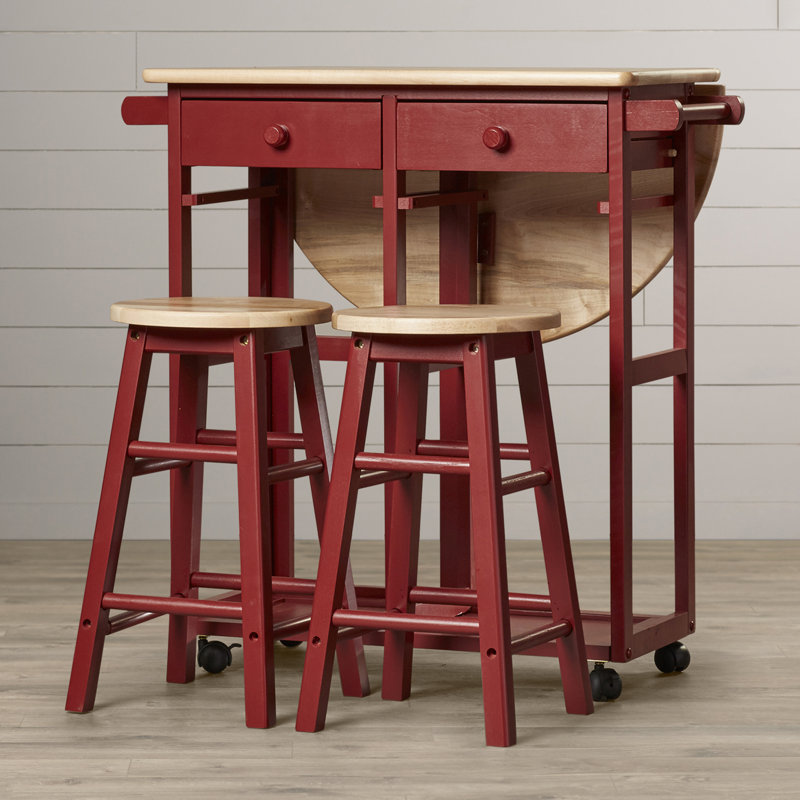 Wimborne Solid Wood Kitchen Island Set, Red