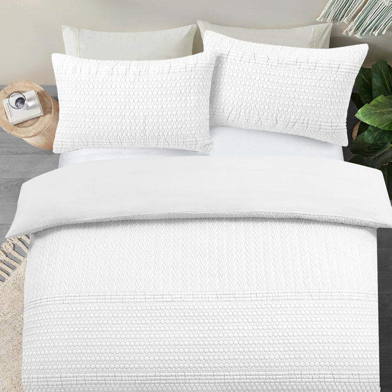 3D Embossed Allover Pattern Paloma Duvet Set, 2, Single Duvet Cover Set, White