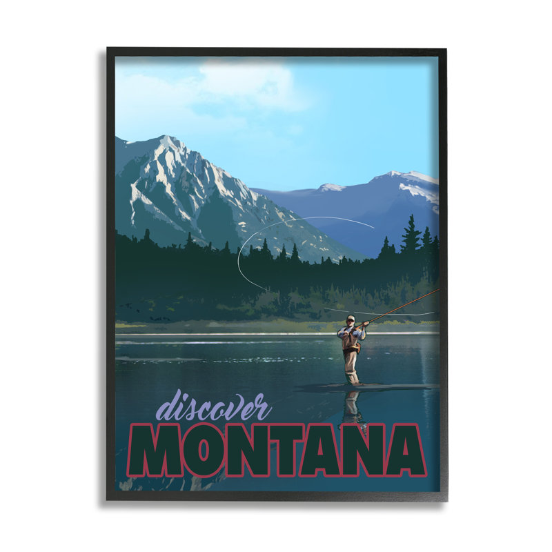 Montana Travel Fly Fishing, Giclée encadrée noir minuit, H 30 po x l 24 po x P 1,5 po