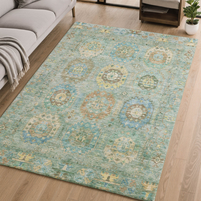 Premium Machine Washable Mayfield AMF2227 Panel Rug, Teal, 3' x 5'