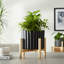 Pot à fleurs en céramique avec support - pot en grès cannelé et base en bois de pin, support à plante décoratif moderne.-327380514