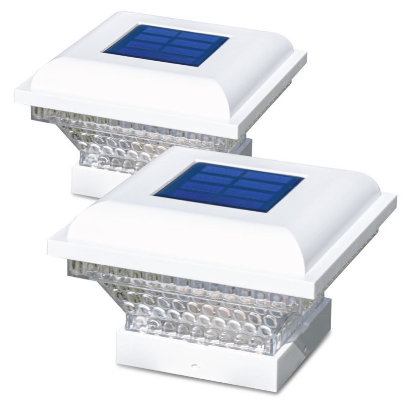 Luminaire pour poteau de clôture blanc à énergie solaire blanc à DEL basse tension intégré 3,5 po x 3,5 po avec base incluse