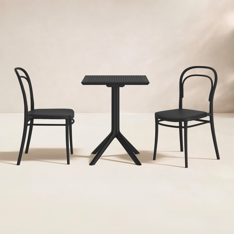 Farrah 23.6" W Square 2-Person Resin Bistro Set, Black
