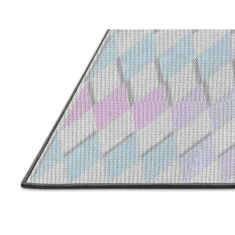 Tissé à la machine à la machine à partir de laine et de polyester rose/bleu Tapis décoratif, Rectangle 7 pi x 9 pi