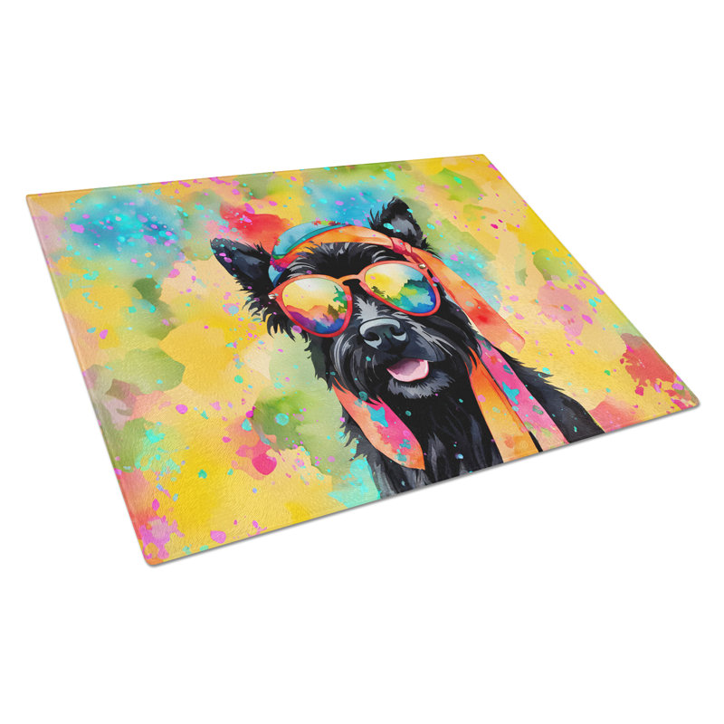 Scottish Terrier Hippie Dawg Glass Cutting Board Large