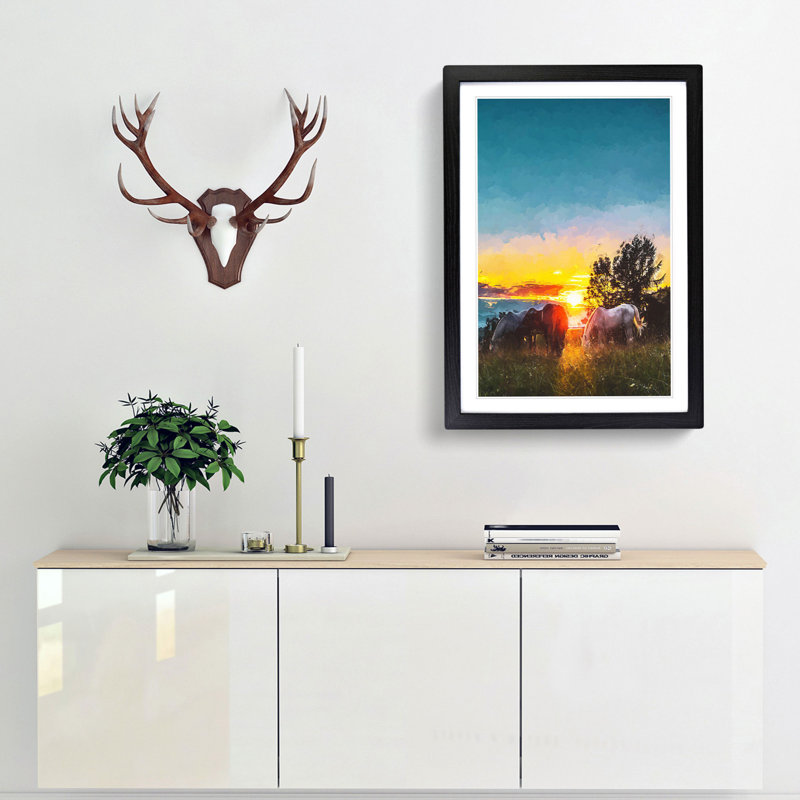 Sunrise Behind the Trees in Abstract - Picture Frame Graphic Art Print, 36cm H x 27cm W x 2cm D, Black Framed