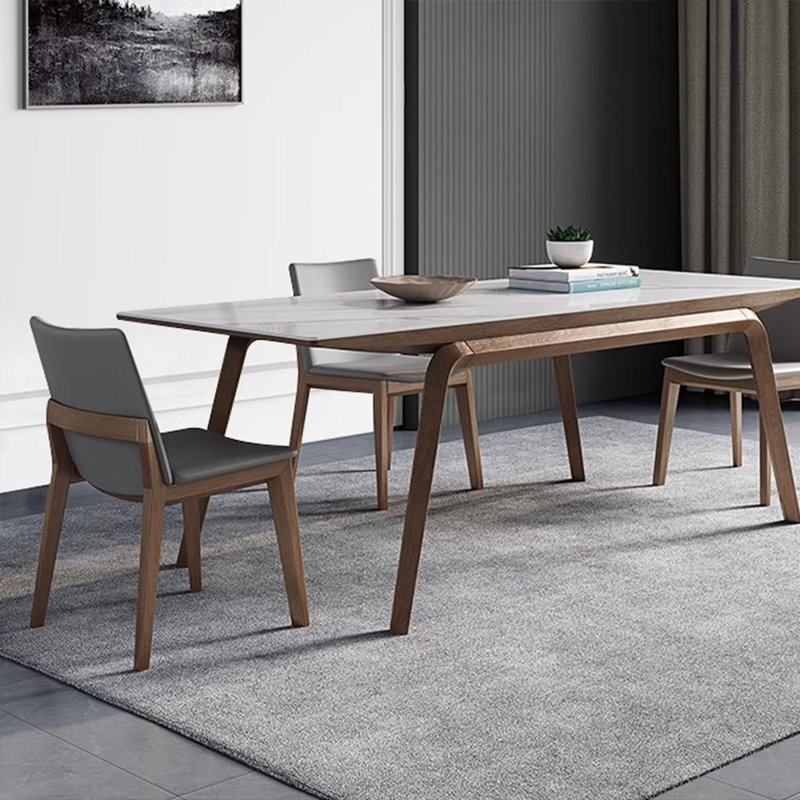 Luxurious ash wood sintered stone table chairs set, 29.52"H x 55.11"L x 31.49"W