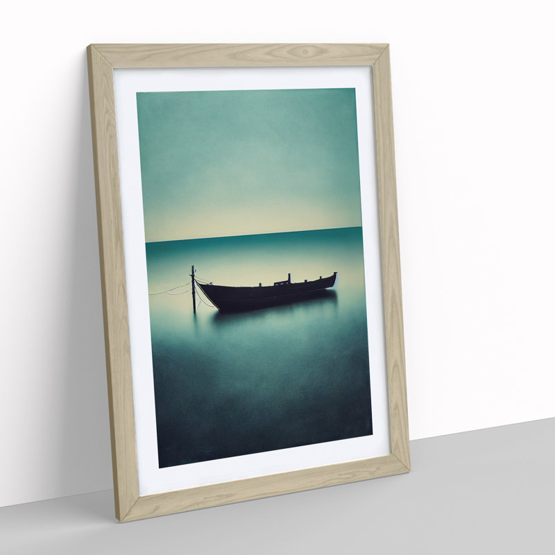 Docked Boat - Single Picture Frame Print, 34cm H x 25cm W x 2cm D, Oak