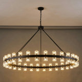 60-Lights Modern Wagon Wheel Chandelier With Crystal Shade