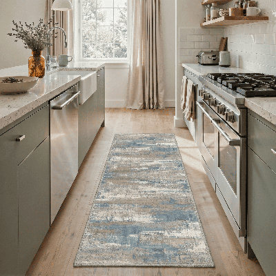 Alivia Modern Abstract Machine Washable Blue/Beige/Brown Indoor Area Rug with Non-Slip Backing