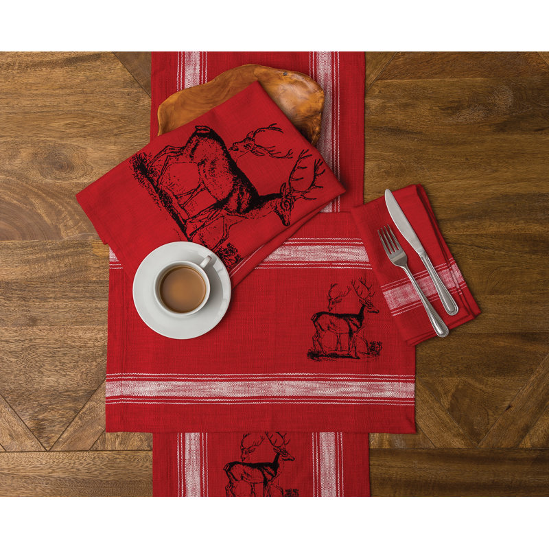 Rustic Red and White Cotton Striped Napkin Set of 6