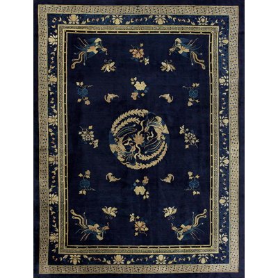 Hand Knotted Wool Area Rug in Blue