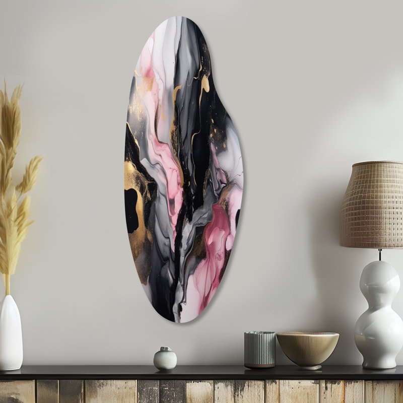 Black Gold Marble Splash II - Décoration murale abstraite asymétrique en métal, sculpture murale incurvée en métal