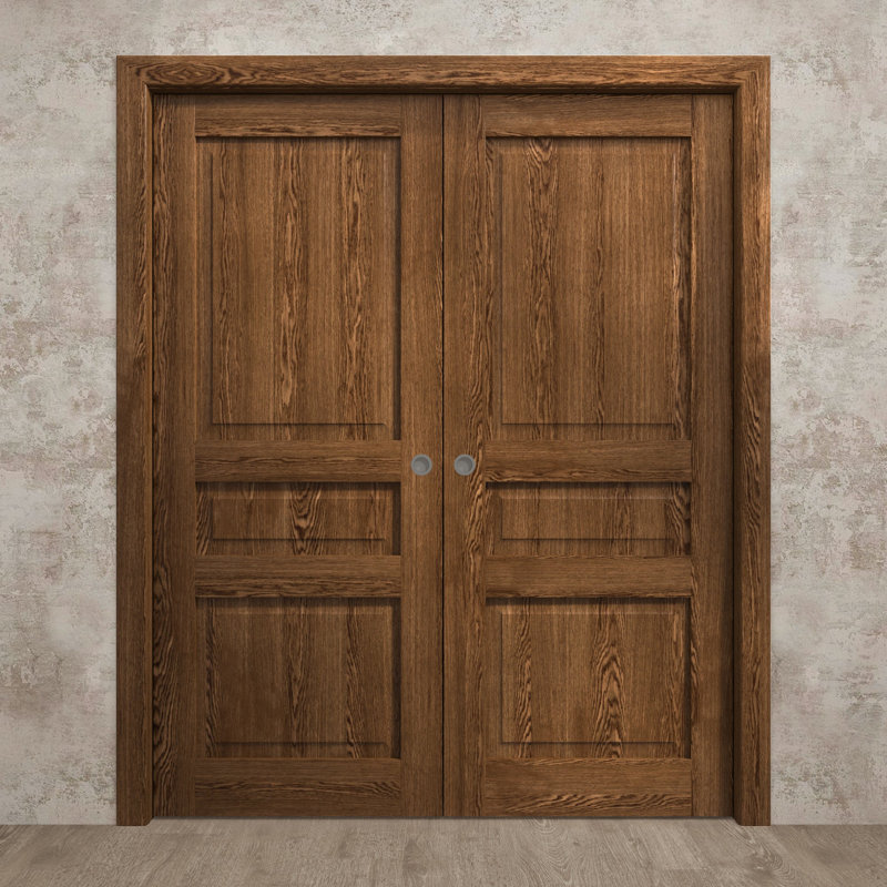 Portes coulissantes françaises à double poche | Ego 5012 | Ensemble de quincaillerie de rail | Portes intérieures modernes en bois massif pour chambre à coucher
