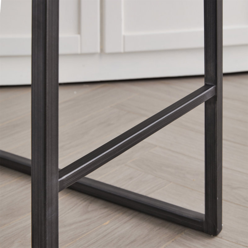 Tabouret de bar - Tissu texturé gris moucheté avec dossier capitonné vertical, cadre en métal noir robuste et repose-pieds pour îlot de cuisine et bar résidentiel, 2 ensembles