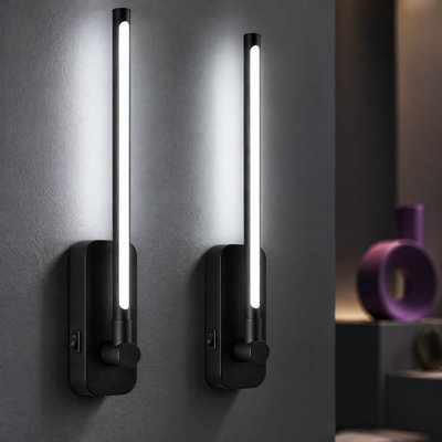 21" Black Rechargeable Integrated LED Wall Sconce, 360° Swivel Dimmable Light with Remote