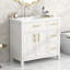 Meuble-lavabo de salle de bain avec comptoir, meuble-lavabo avec deux portes et trois tiroirs, bois massif